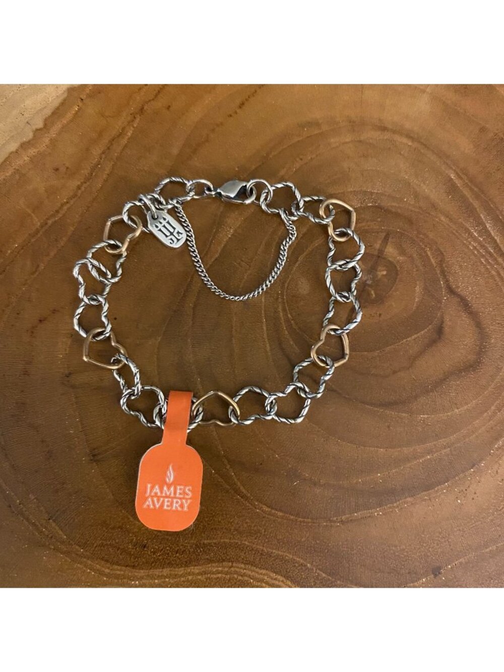 James Avery Twisted Wire Connected Hearts Charm Bracelet, Size M